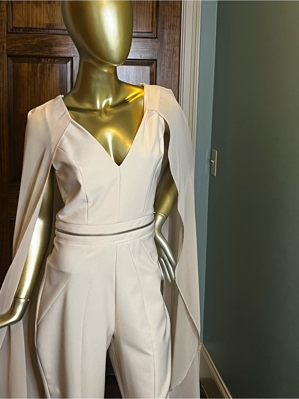 Forever Unique Cream Cape-Style V-Neck Jumpsuit